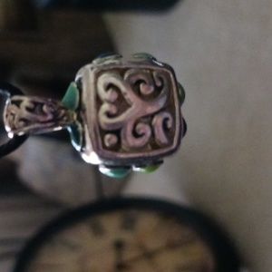 Black Onyx Scroll w/multi color stones on sides, 925 Sterling Pendant (2 sided)